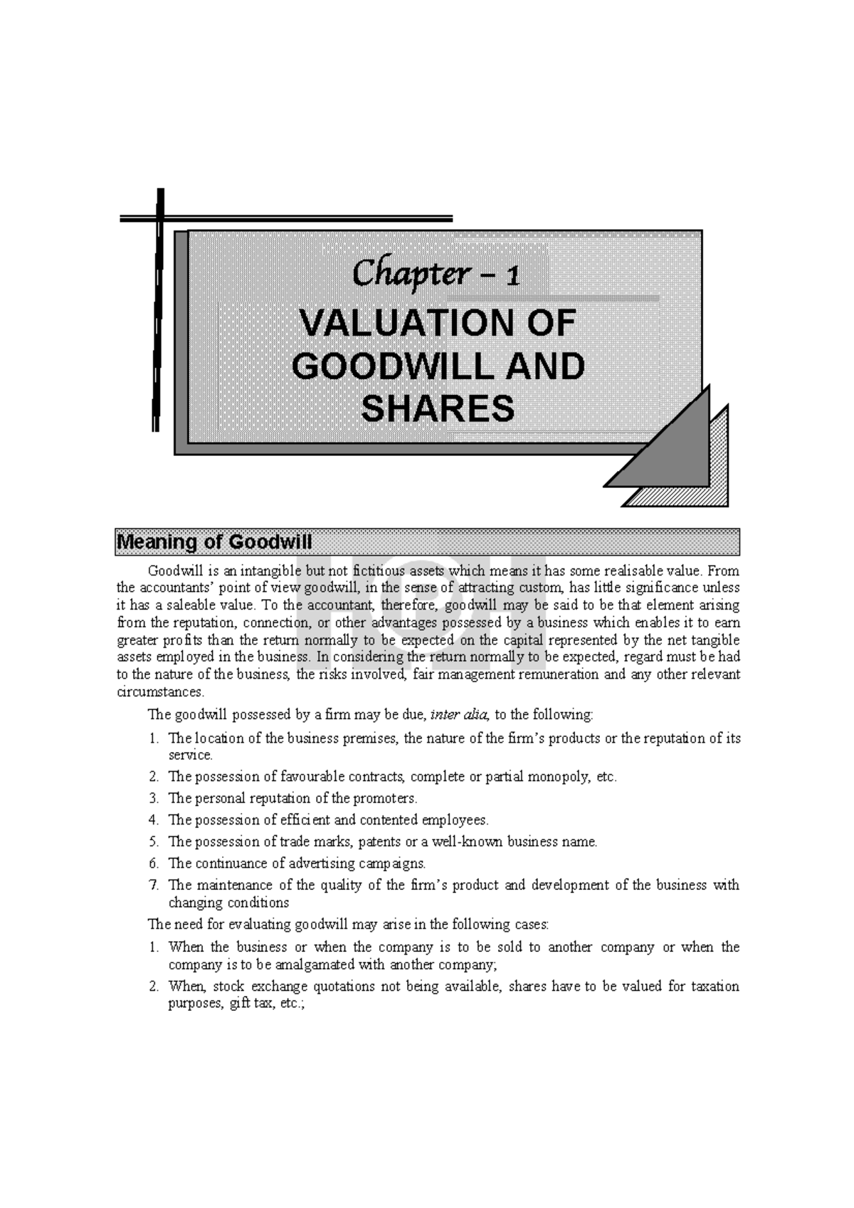 Chapter 1: Valuation of Goodwill and Shares - Key Concepts and Methods ...