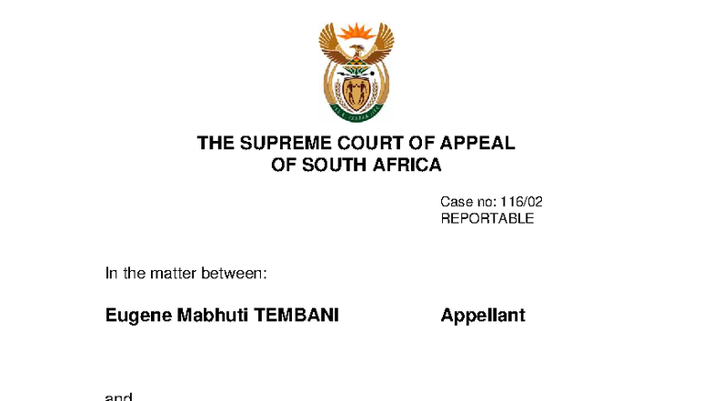 Judgment on Murder Conviction and Medical Negligence - Case S v Tembani ...