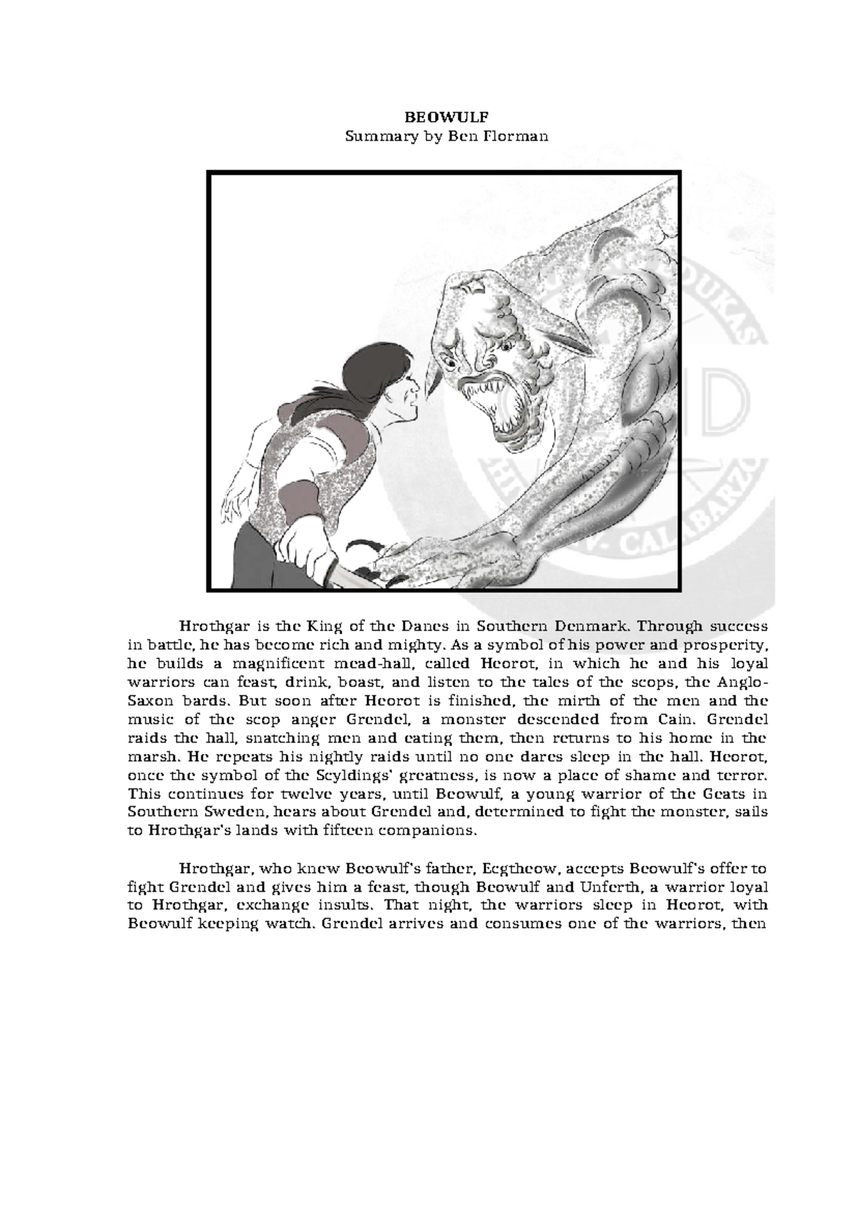 BEOWULF Summary: Key Events and Characters Analysis - Studocu