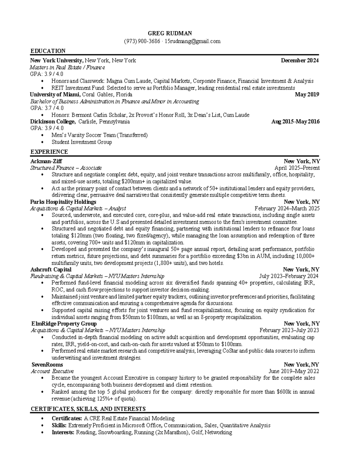 Greg Rudman Resume (973) - Masters in Real Estate Finance 2026 - Studocu