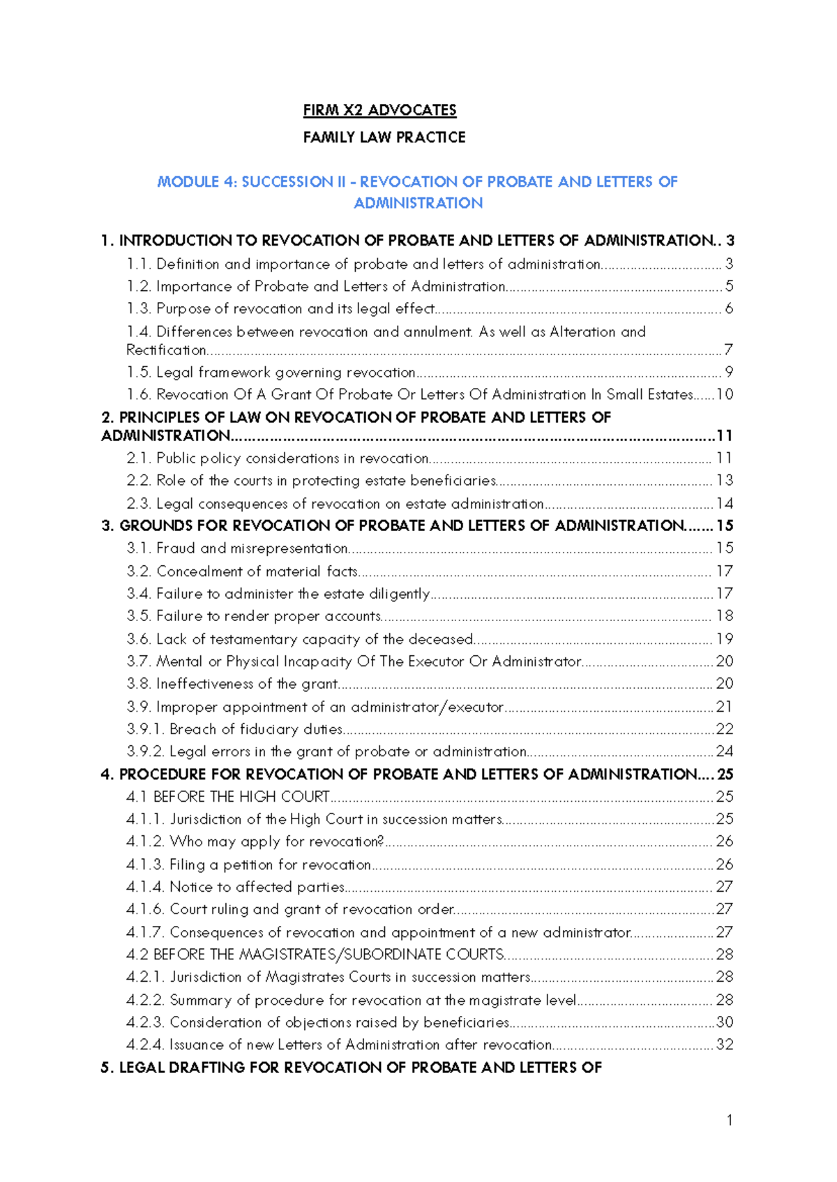 FIRM X2: Family Law Module 4 - Revocation of Probate & Admin. - Studocu