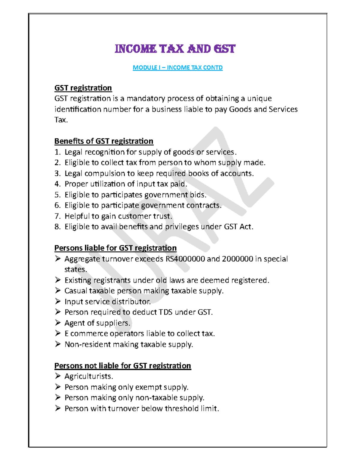 GST IV Module: Income Tax and GST Registration Notes - Studocu