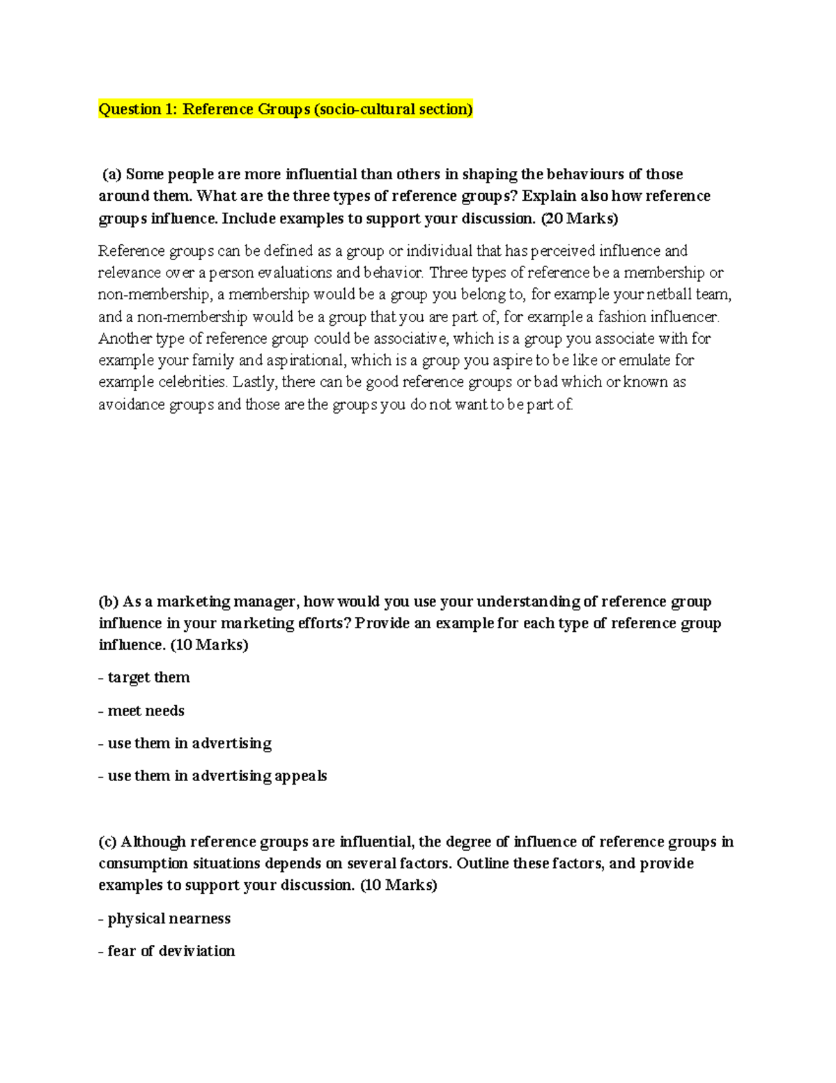 MARK202 Revision: Understanding Reference Groups and Consumer Behavior ...