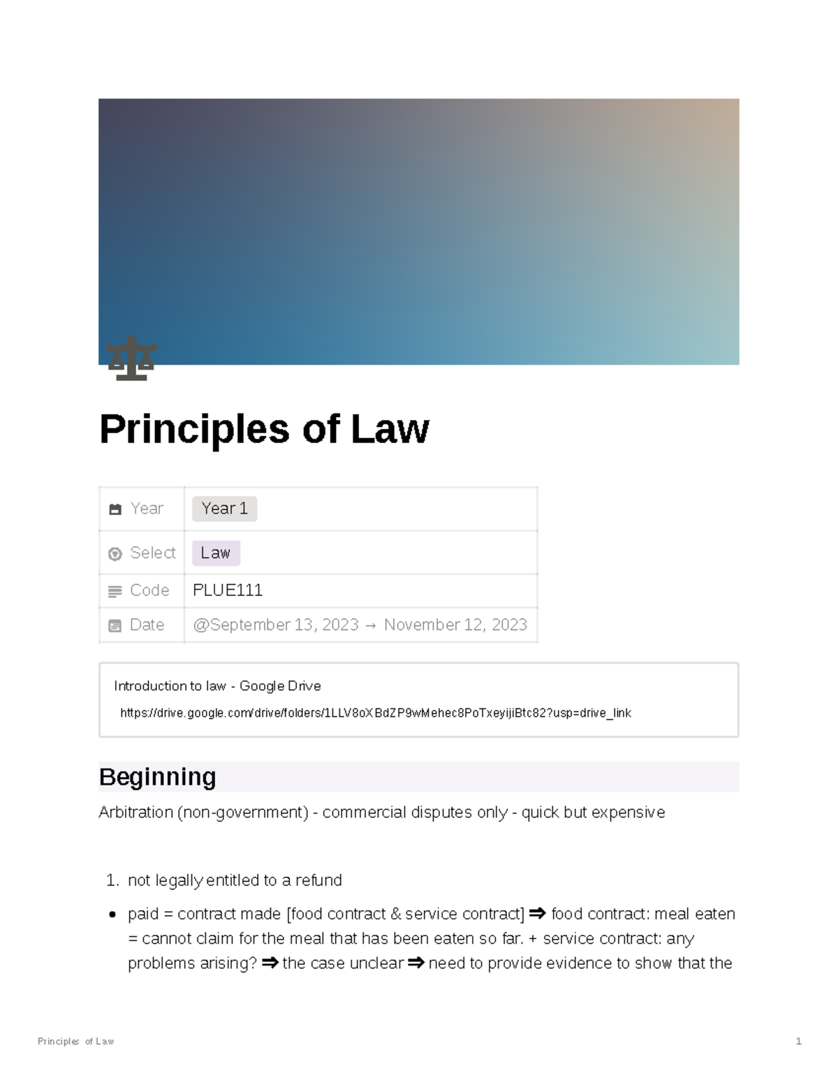 PLUE Principles of Law: Introduction and Key Concepts in Law - Studocu