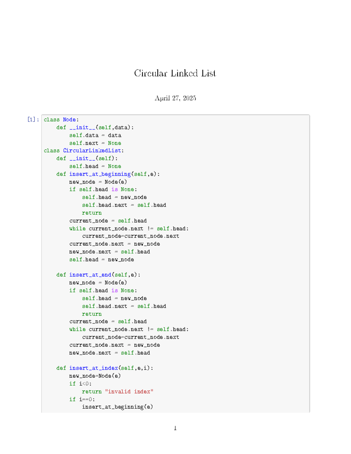Circular Linked List - Code Implementation and Functions - Studocu