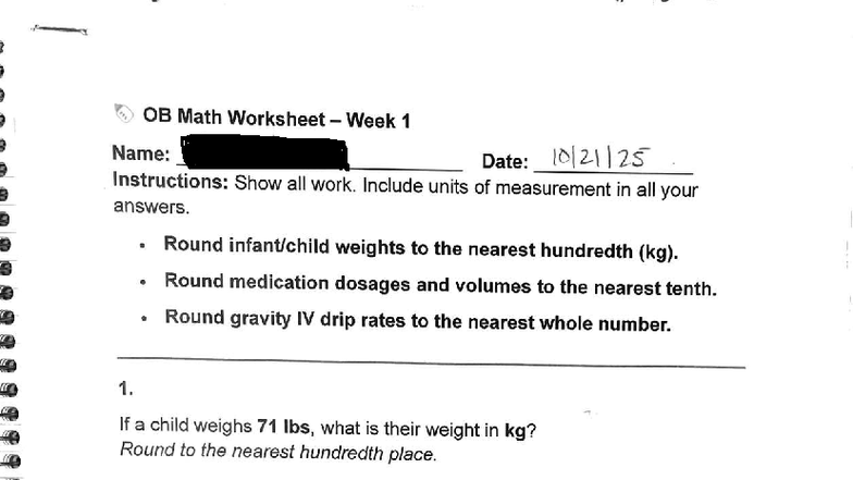 600 OB Math Assignment #1 - Week 1 Questions and Solutions - Studocu