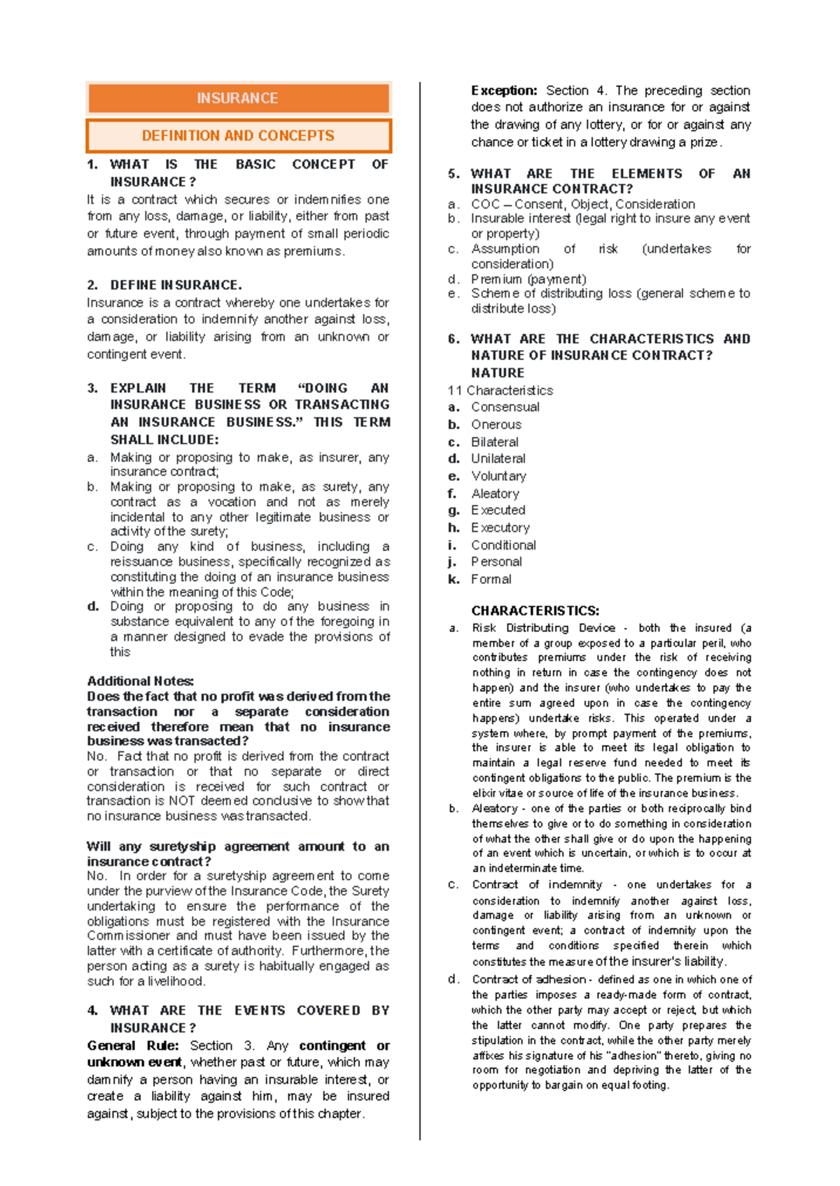 RFBT 101: Comprehensive Notes on Insurance Concepts and Regulations ...