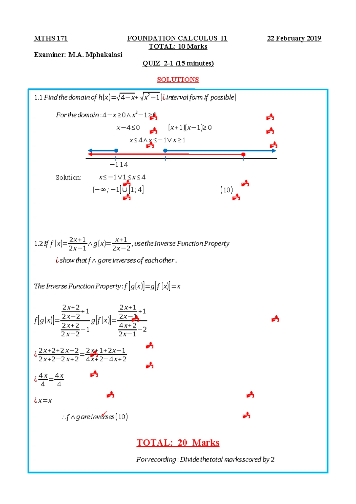 MTHS 171 Quiz 3-1 Solutions Memo - 08 March 2019 - Studocu
