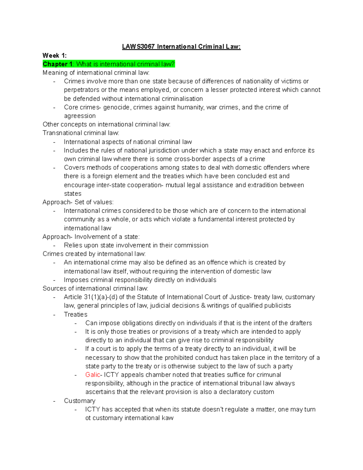 LAWS3067 International Criminal Law: Week 1 Overview and Key Concepts ...