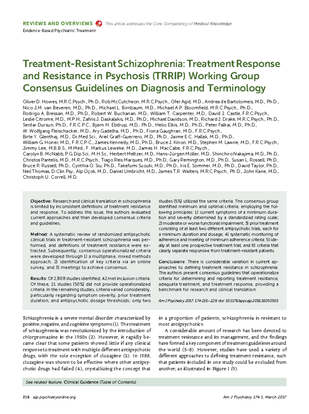 Schizophrenia Treatment Resistance: TRRIP Guidelines Overview - Studocu