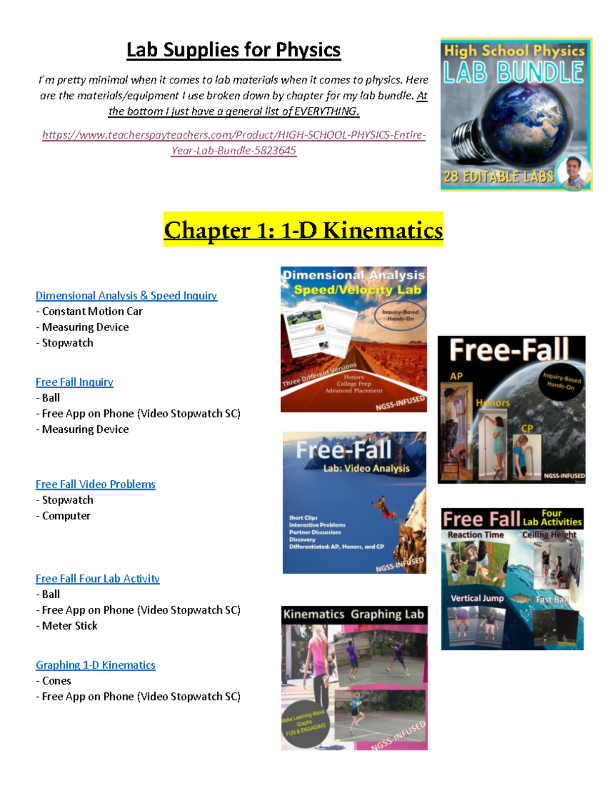 Physics Full Year Lab Equipmentand Material List-1 - Lab Supplies for ...