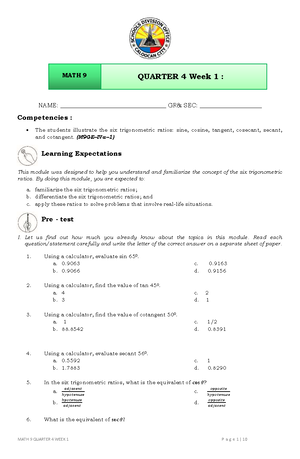 Science-9-Q4-Week-1 - SCIENCE 9 4 th QUARTER Module 1 Motion in Two ...