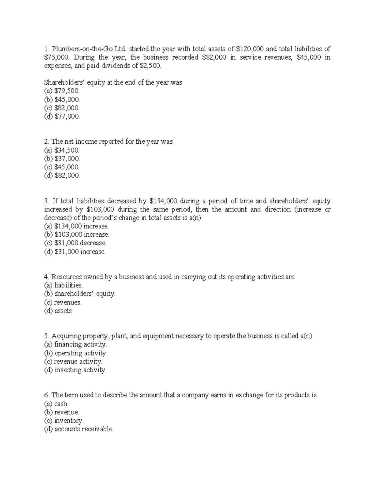 Chapter 1-3 MCQ Practice for Accounting 101 - Studocu