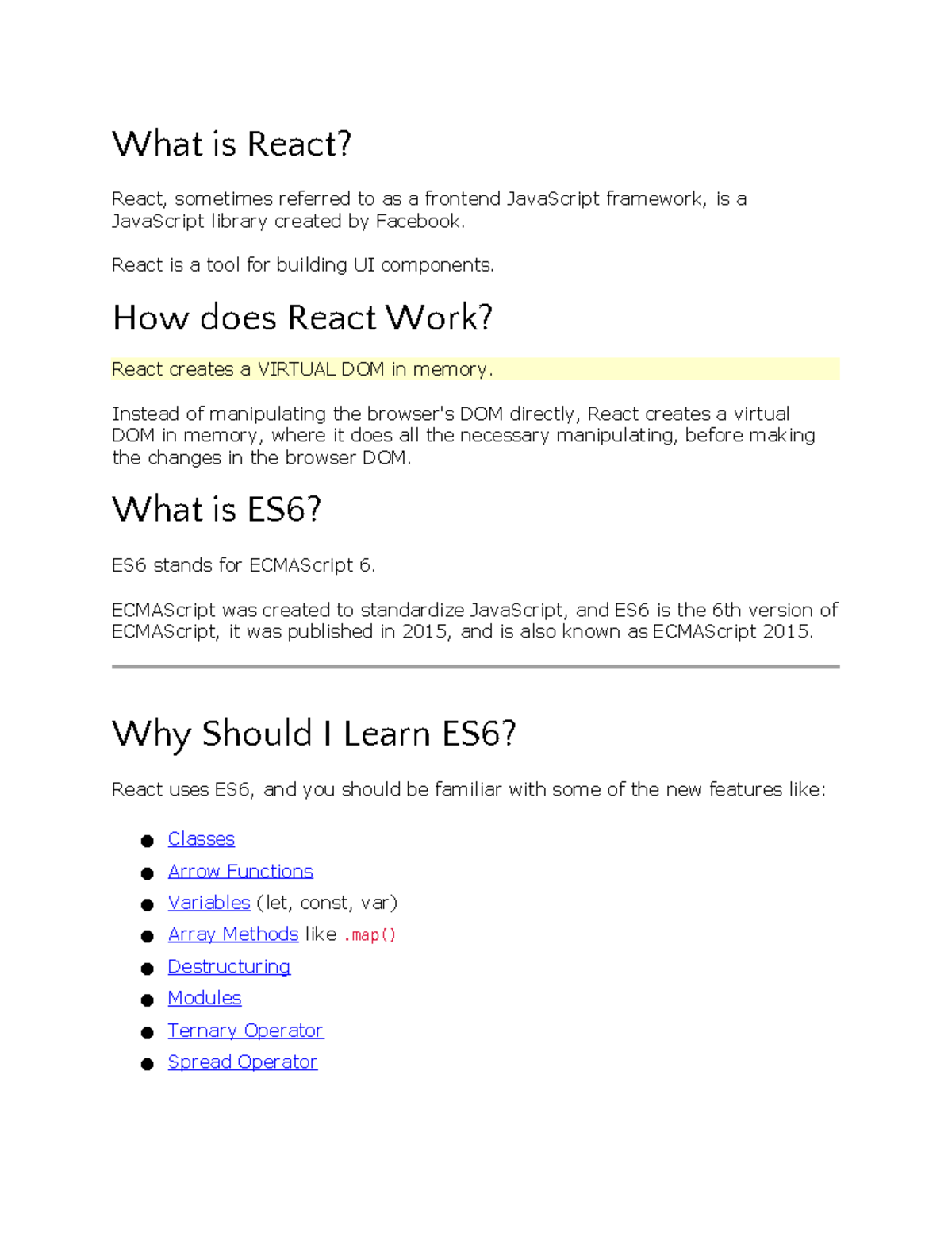 UNIT 2 Notes: Introduction to React and ES6 Concepts - Studocu