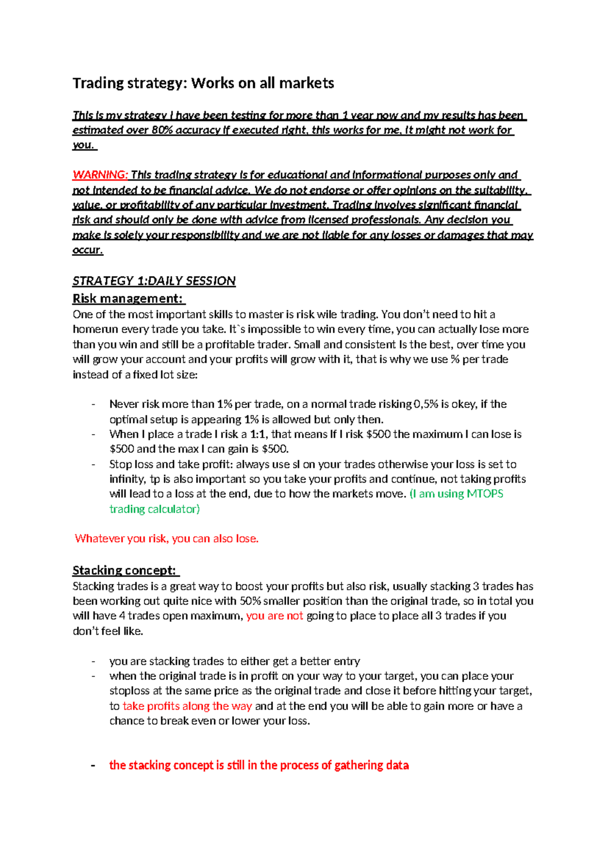 Trading Strategy: Comprehensive Guide for All Markets - Studocu