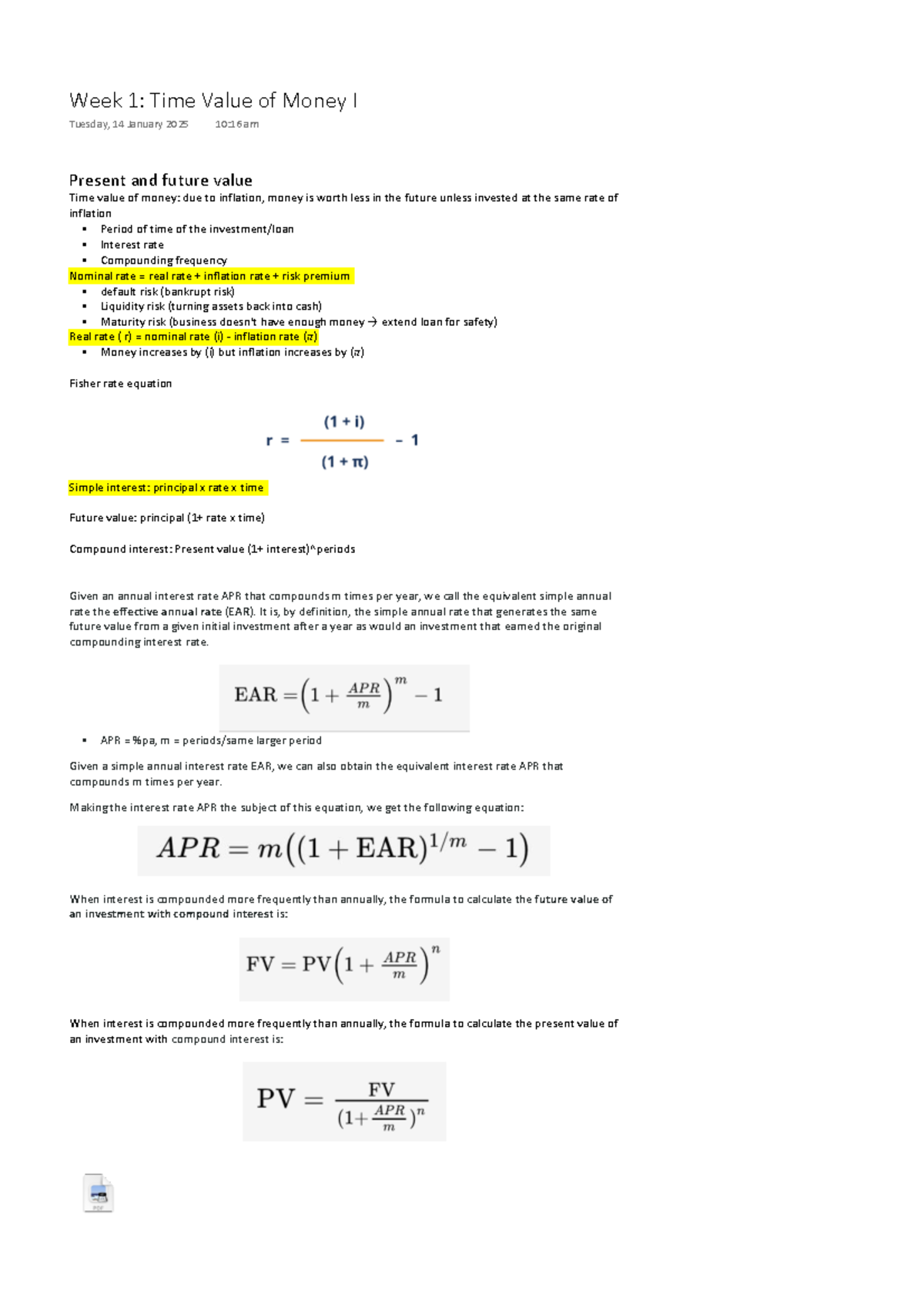 Week 1: Time Value of Money I - Key Concepts and Formulas - Studocu