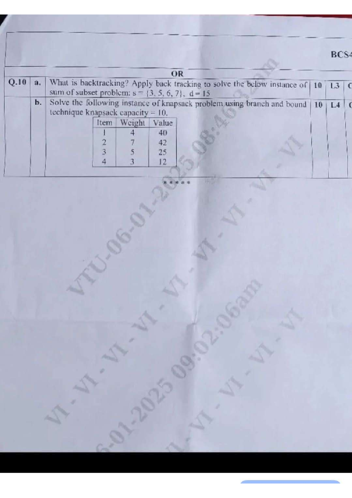 BCS401 Model Question Paper: Analysis and Design of Algorithms - Studocu