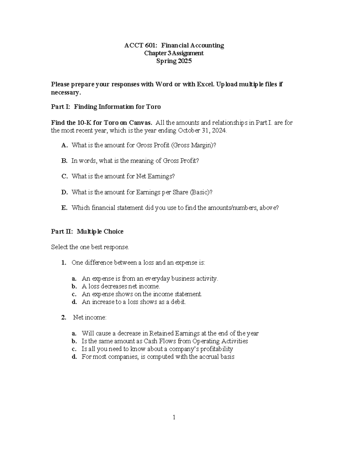 ACCT601: Chapter 3 Assignment & Financial Statement Analysis - Studocu