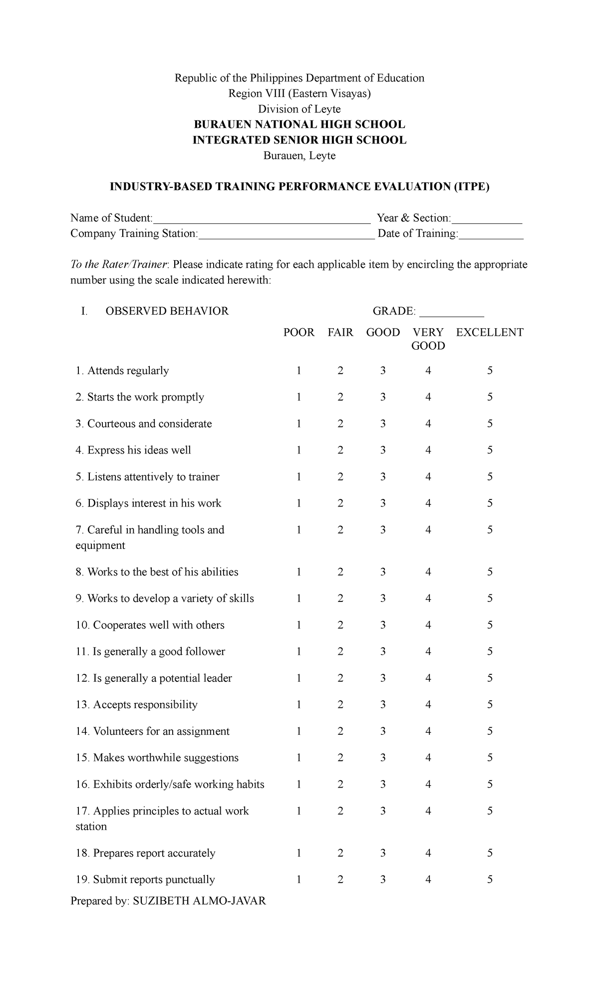 Performance-Evaluation - Republic of the Philippines Department of ...