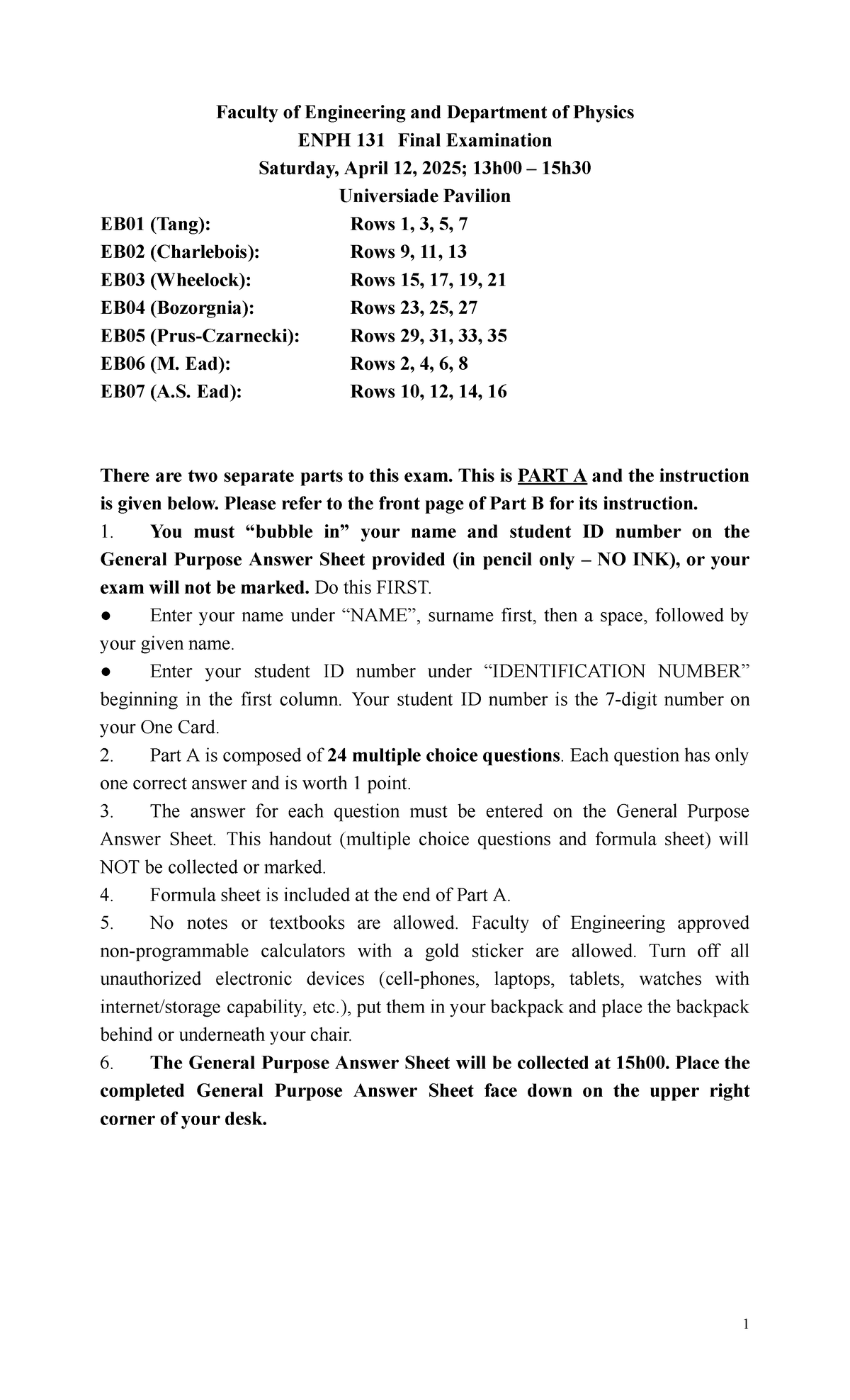 ENPH 131 Final Exam W2025: Solutions and Instructions - Studocu