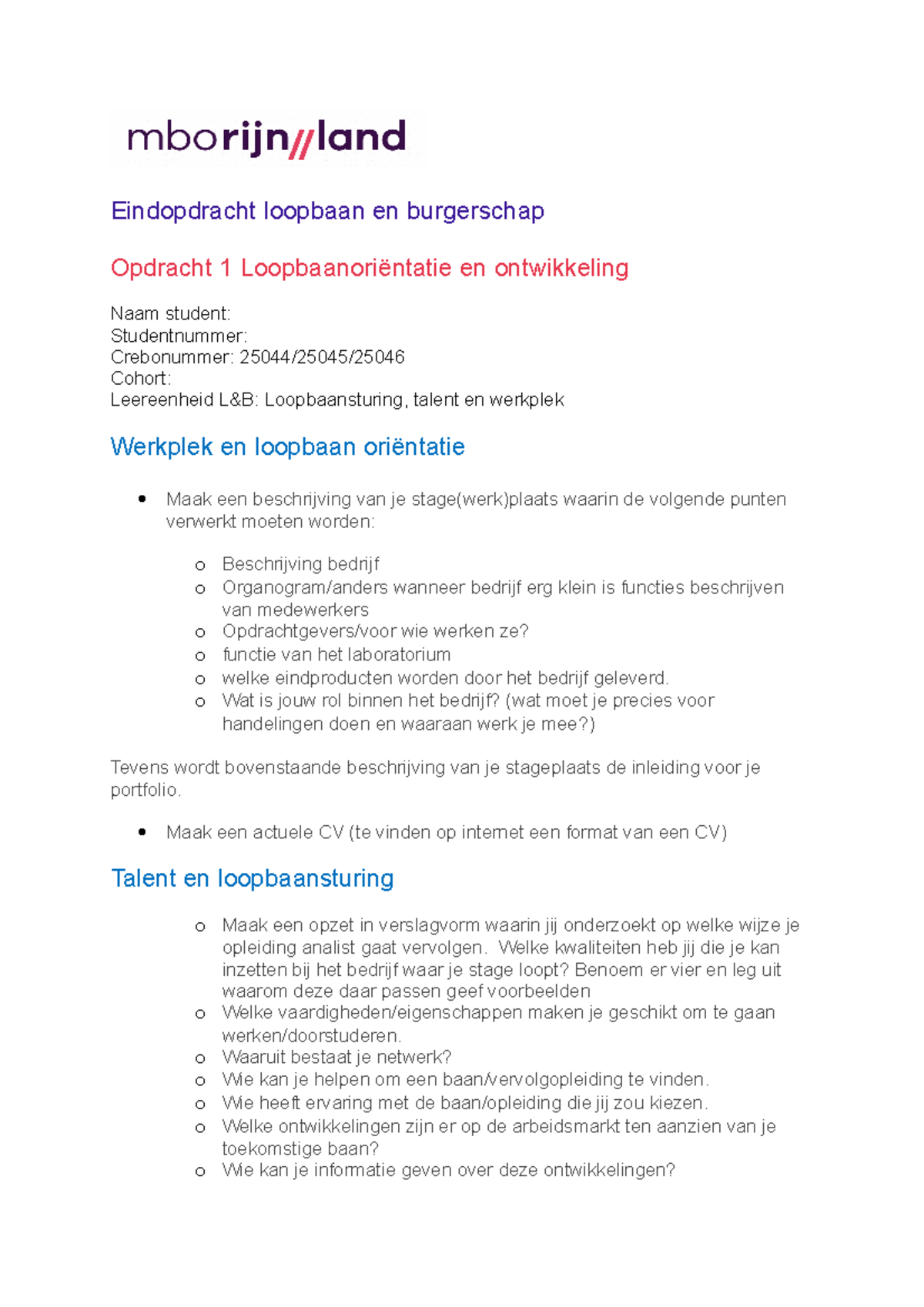 Eindopdracht L&B 1: Loopbaanoriëntatie en Stage Reflectie - Studeersnel