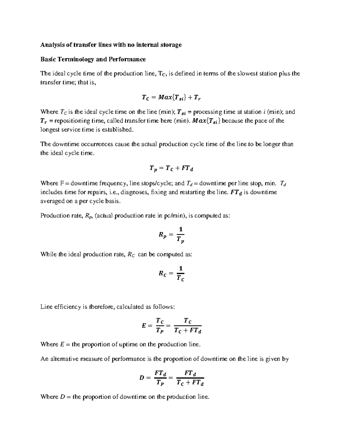 7. Analysis of Transfer Lines with No Internal Storage (ENGG 301) - Studocu