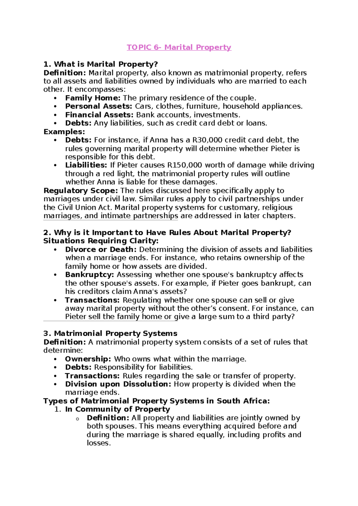 MATRIMONIAL PROPERTY SYSTEMS: A COMPREHENSIVE GUIDE (TOPIC 6) - Studocu