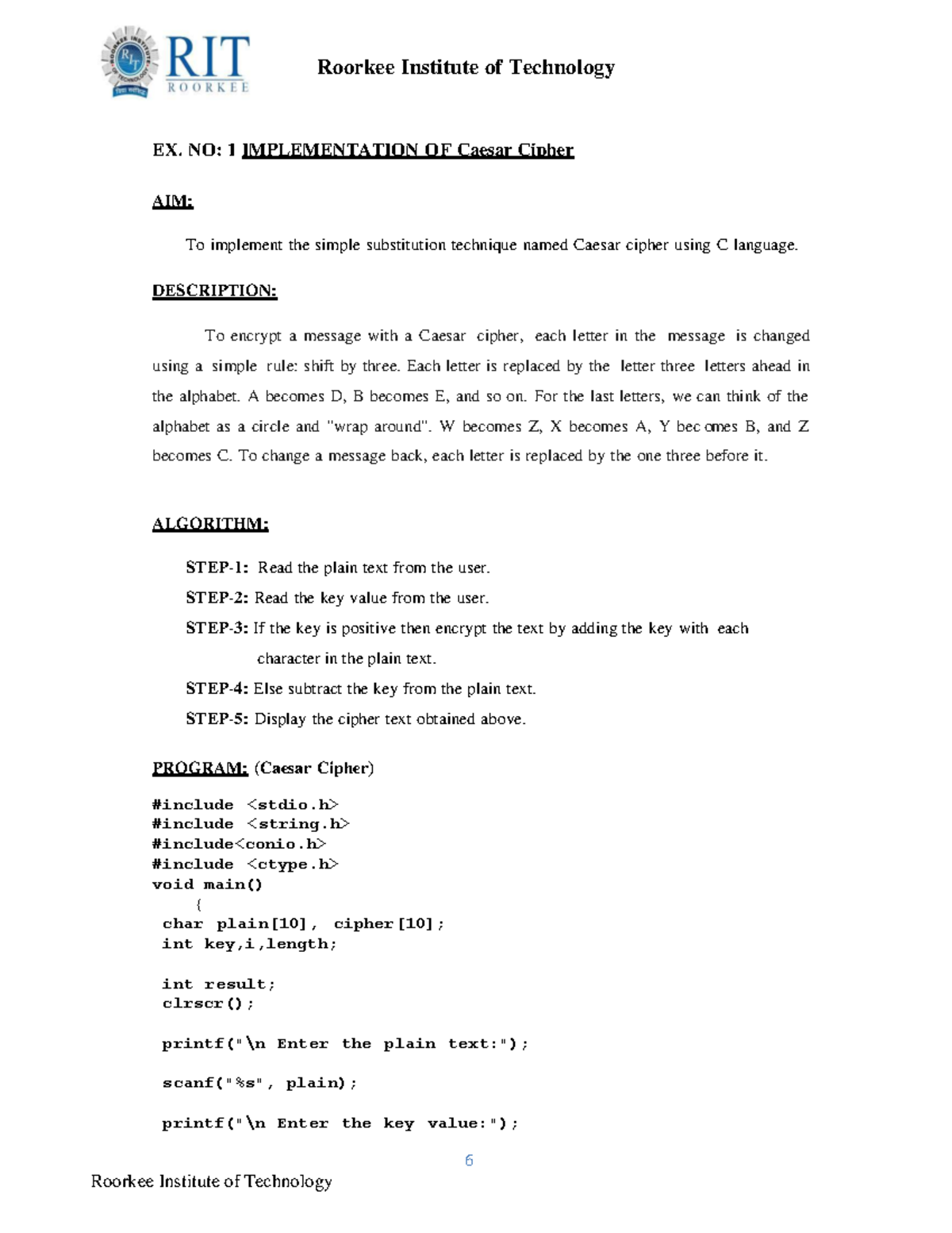 CNS Practical: Implementation of Caesar, Playfair, and Vigenere Ciphers ...