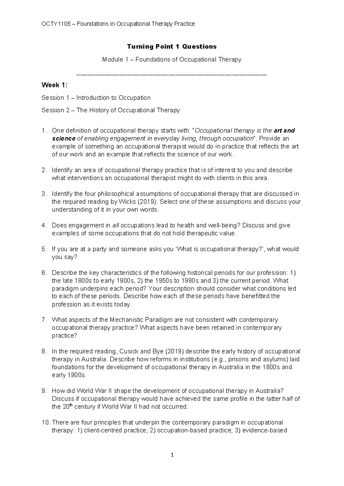 Turning Point 1 questions - Turning Point 1 Questions Module 1 ...