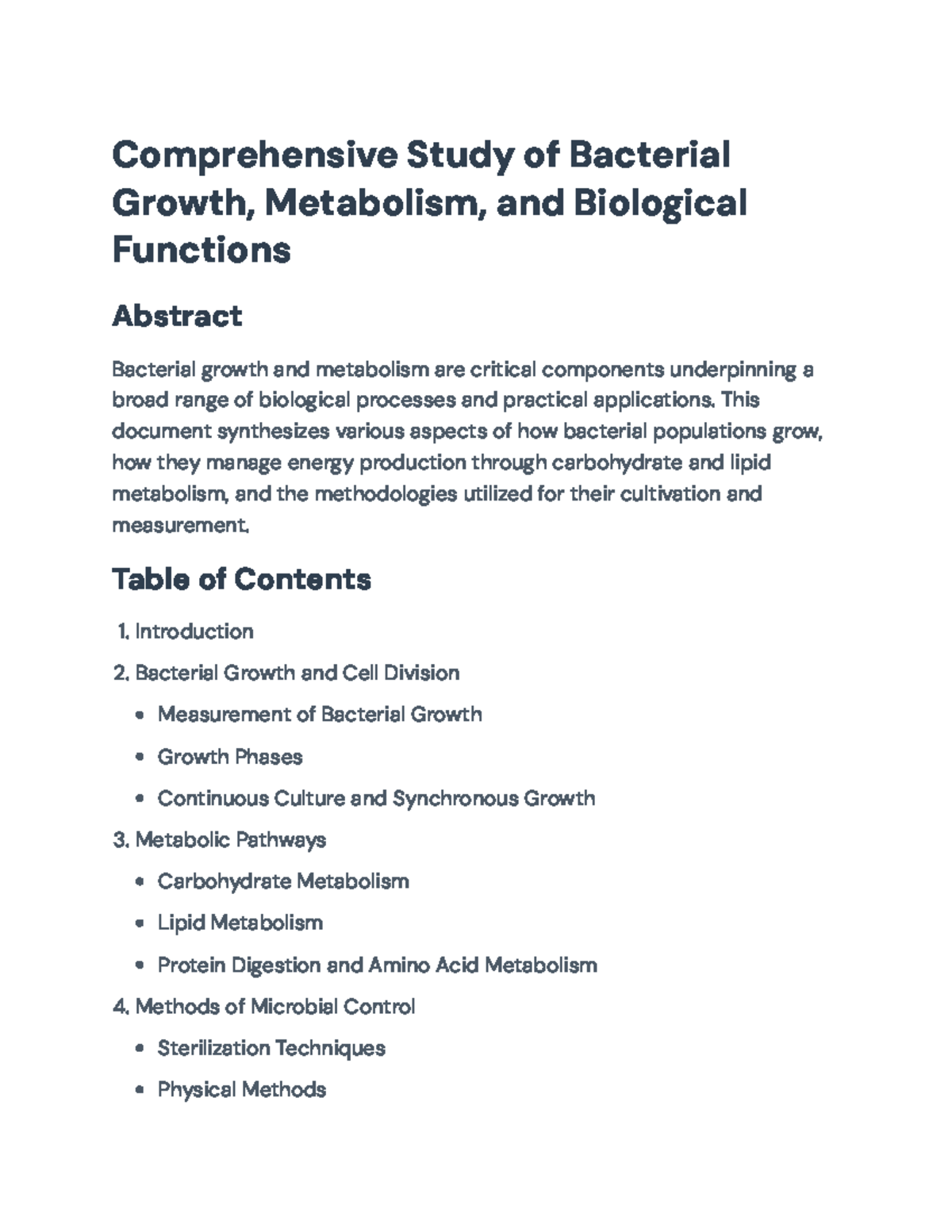 Comprehensive Study of Bacterial Growth and Metabolism (BIO101 ...
