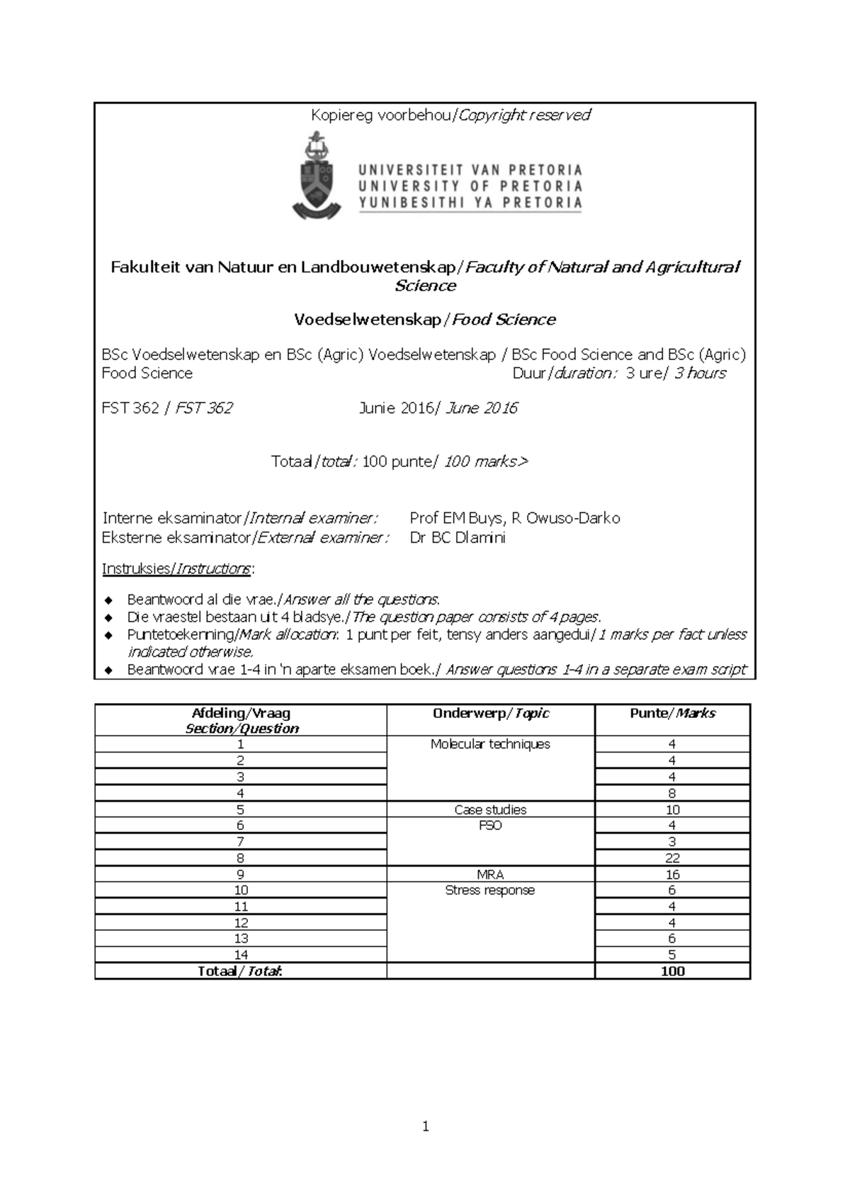 FST 362 Jun 2016 - Past Exam Paper on Food Science Techniques - Studocu