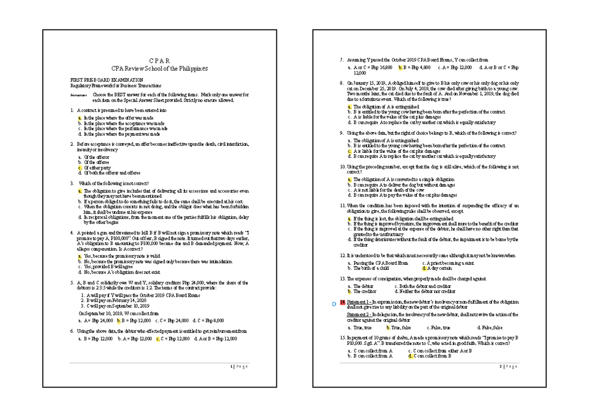 CPAR 93 RFBT Final Exam Questions and Answers - Studocu