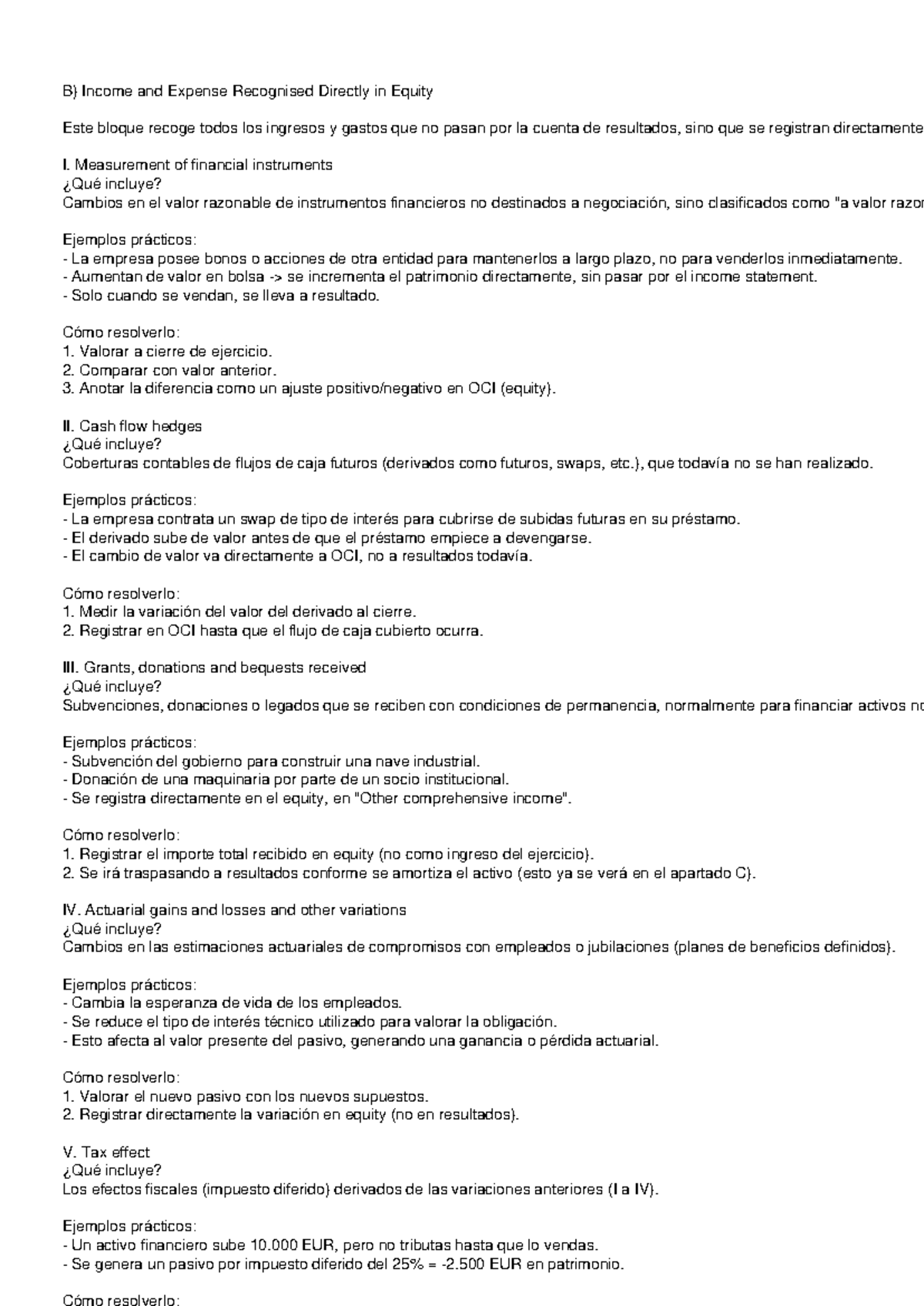 B) Income and Expense Recognised Directly in Equity: Socip Apartado B I ...