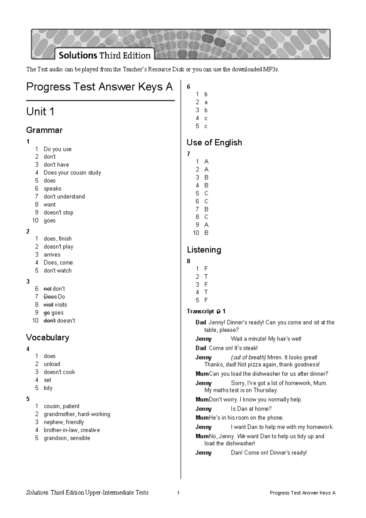 Sol3e elem progress test answer key a - Progress Test Answer Keys A ...