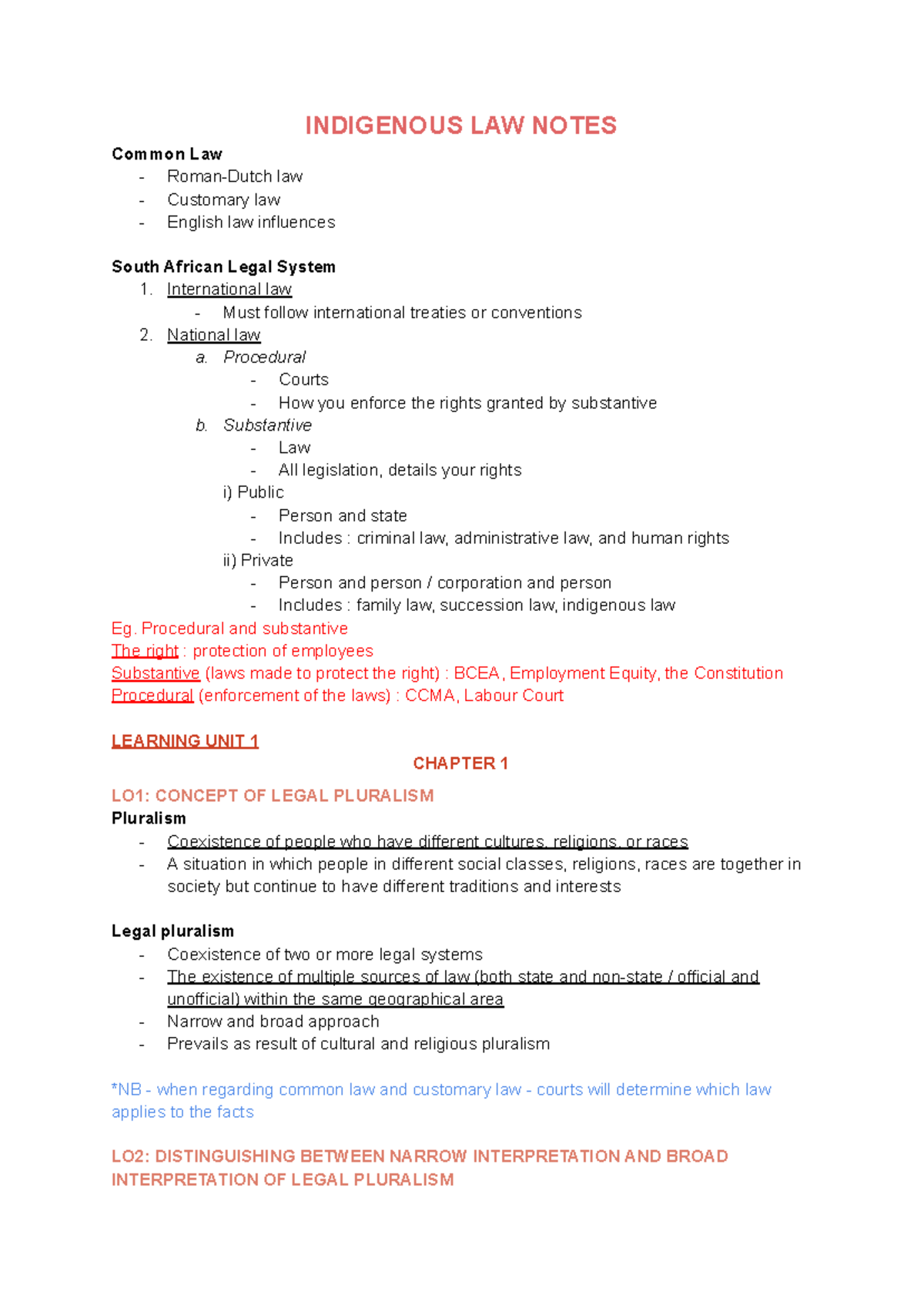 Indigenous Law Notes - INDI 1: Legal Pluralism & Customary Law Insights ...