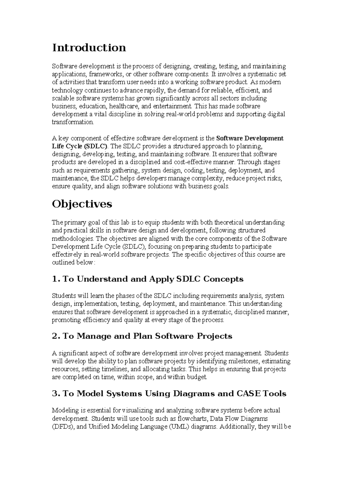 Lab Report: Introduction to Software Development (SDD) and SDLC ...