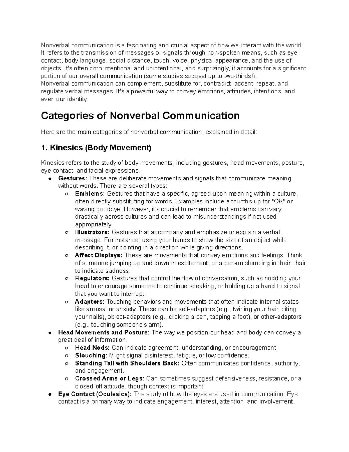 Nonverbal Communication: Categories & Implications (Comm 101) - Studocu