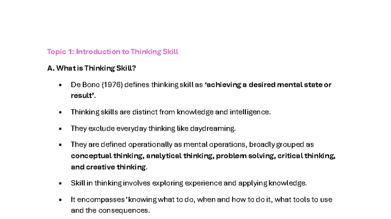CT - Notes on Critical Thinking Skills and Processes - Studocu