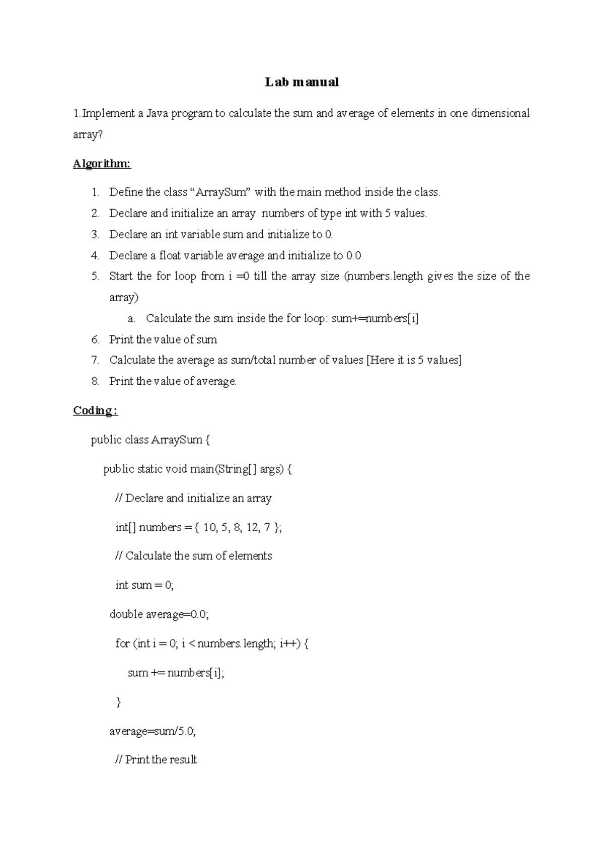 Lab Manual - Java Programming Exercises and Solutions - Studocu