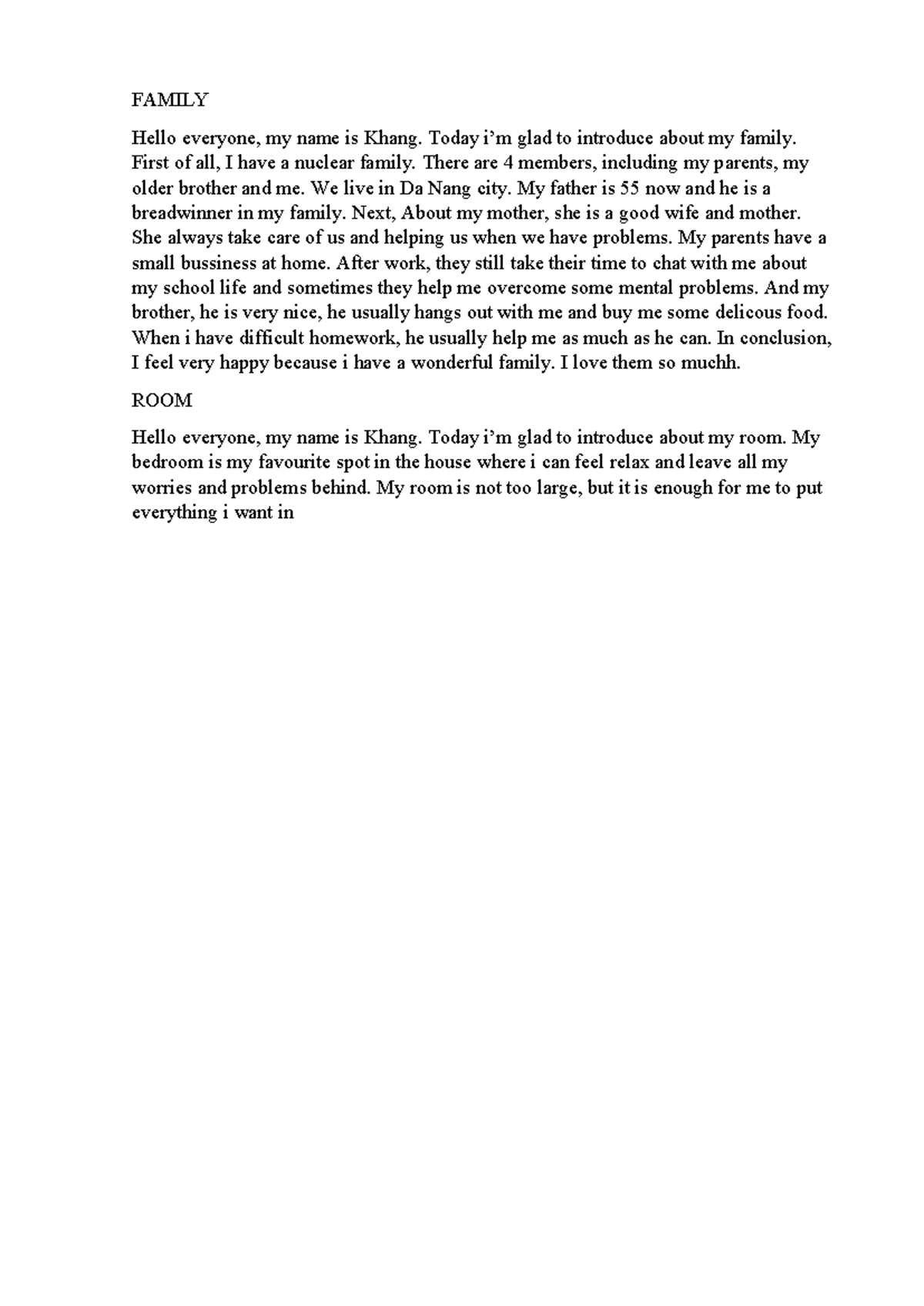 Family Introduction: My Nuclear Family and Room Overview - Studocu