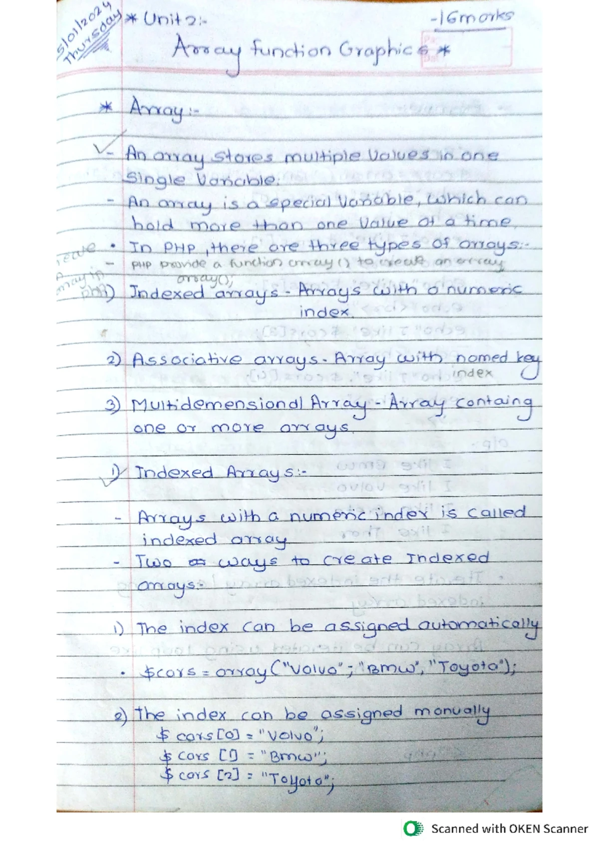 Array and Function Concepts - Notes for CSS Unit 1 - Studocu