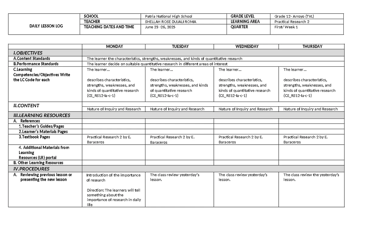 Lesson Plan for Grade 11: Organization and Coherence in Writing - Studocu