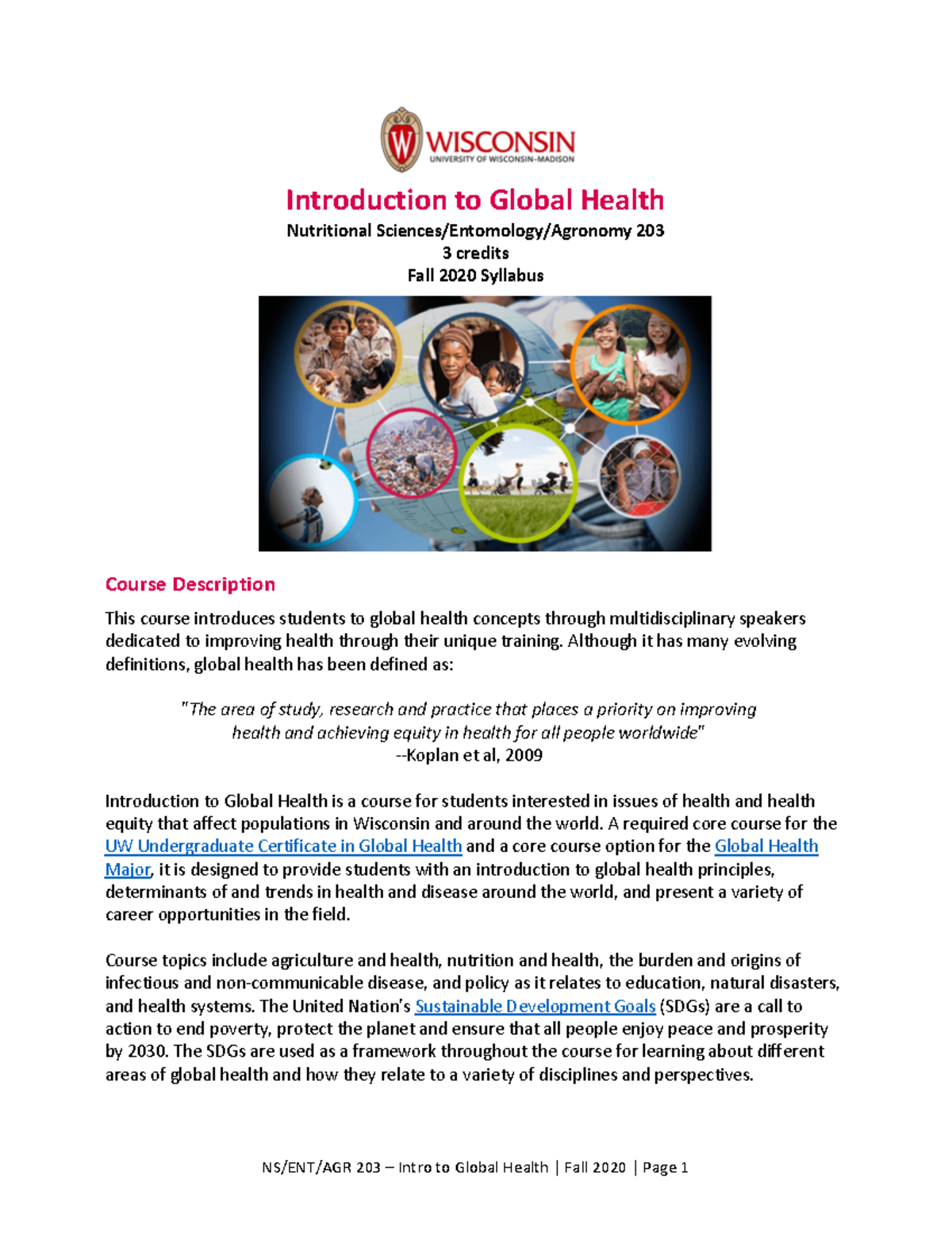 Fall 2020 NS 203 Introduction to Global Health Syllabus - Studocu