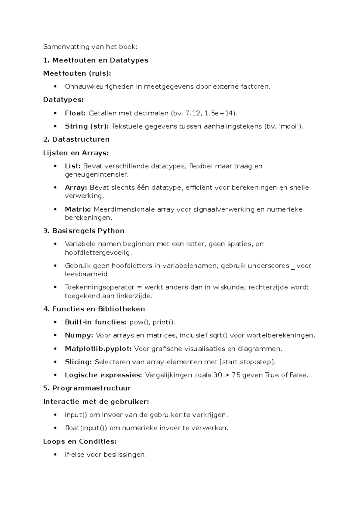 Samenvatting Python: Meetfouten, Datatypes en Basisregels - Studeersnel