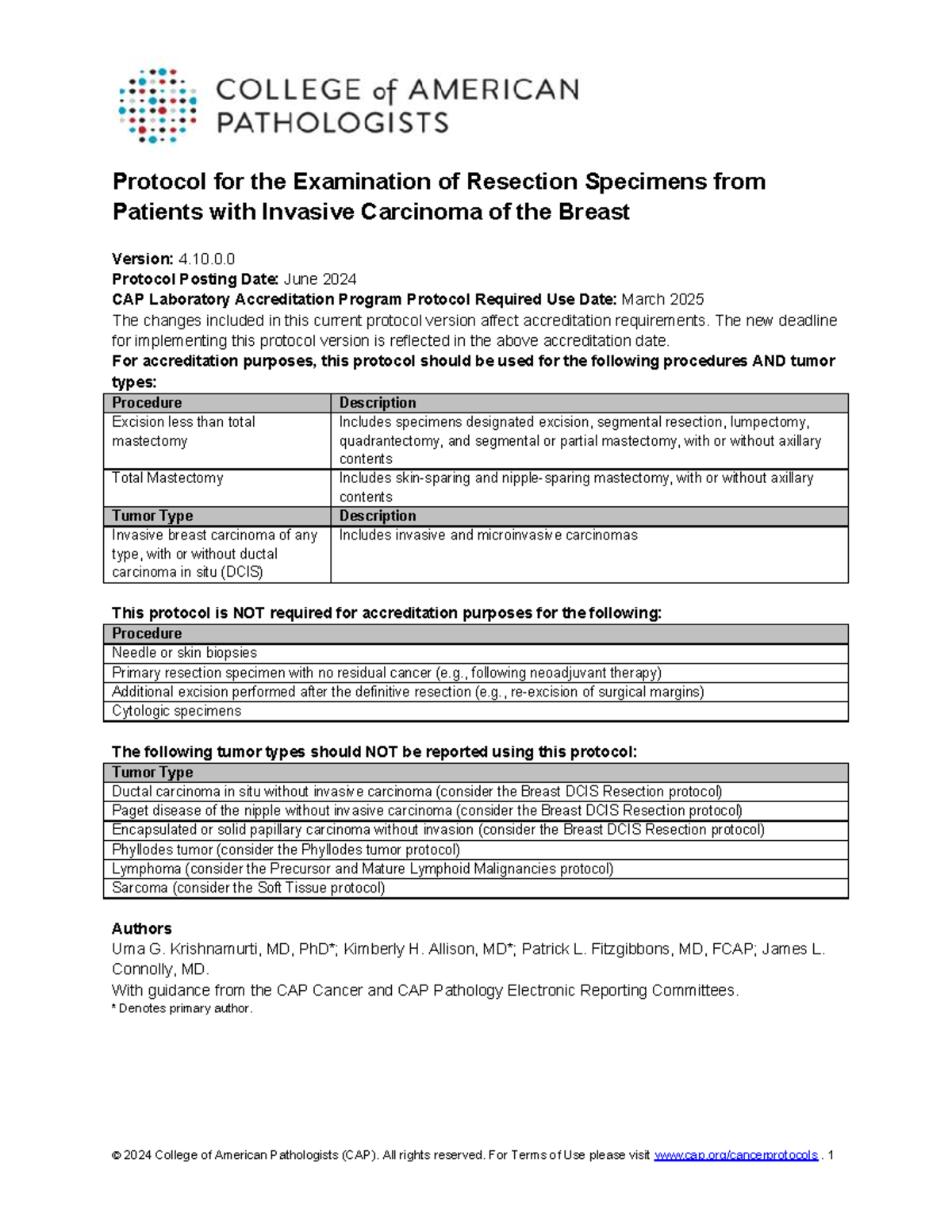 CAP Protocol for Examination of Invasive Breast Carcinoma Resection ...