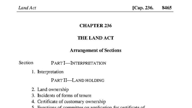 Land Act 236: Comprehensive Overview and Key Provisions - Studocu