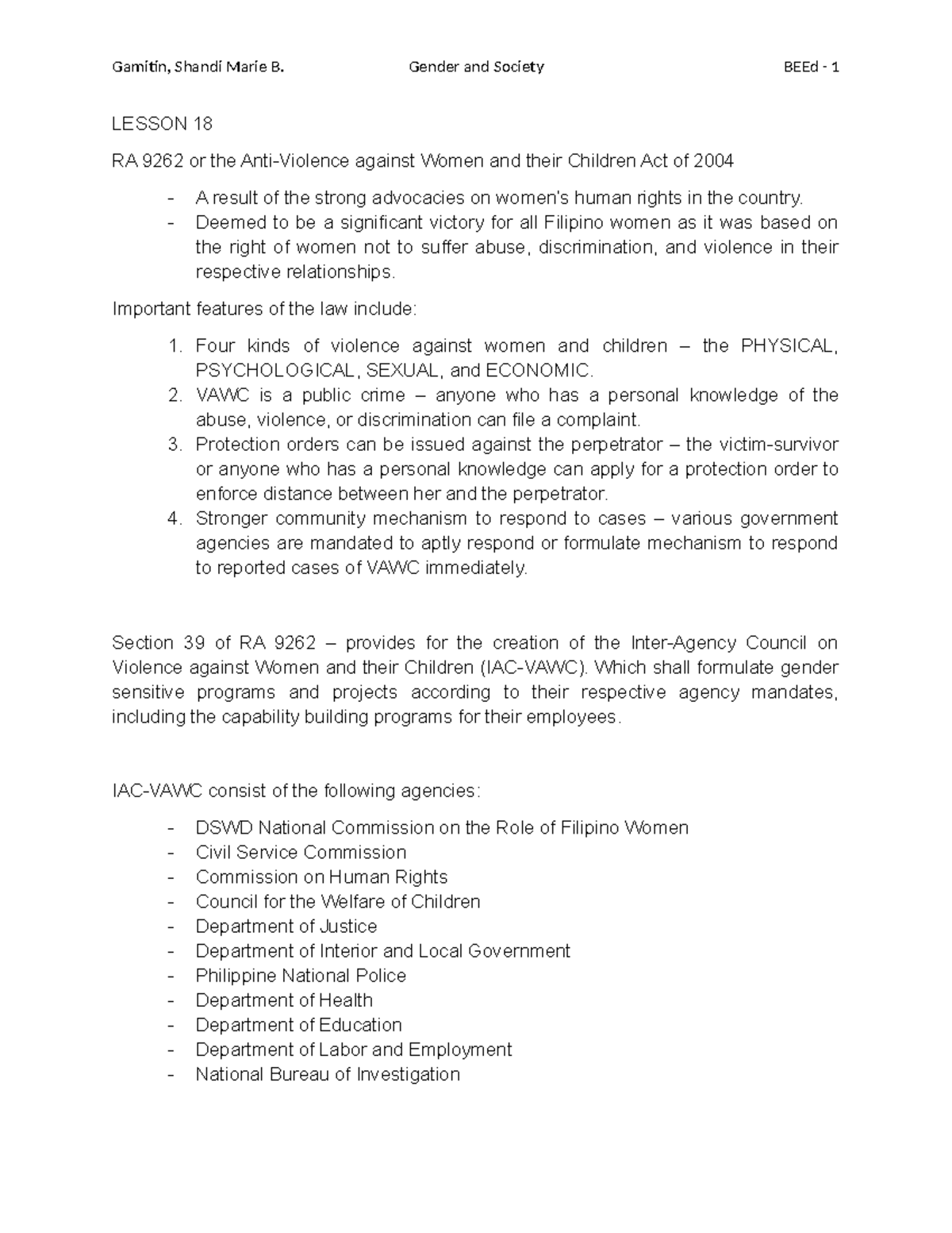 Gender and Society BEEd 1 - Lecture Notes on Gender Issues - Studocu
