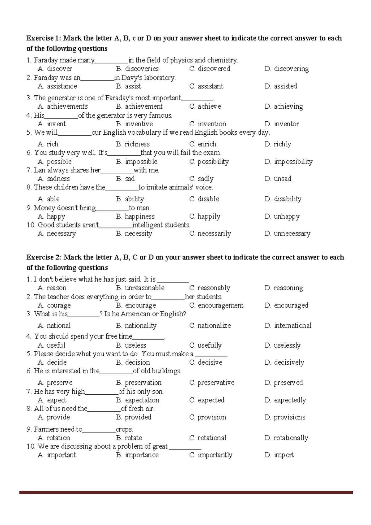 Exercise 1: Multiple Choice Questions for English Vocabulary (ENG101 ...
