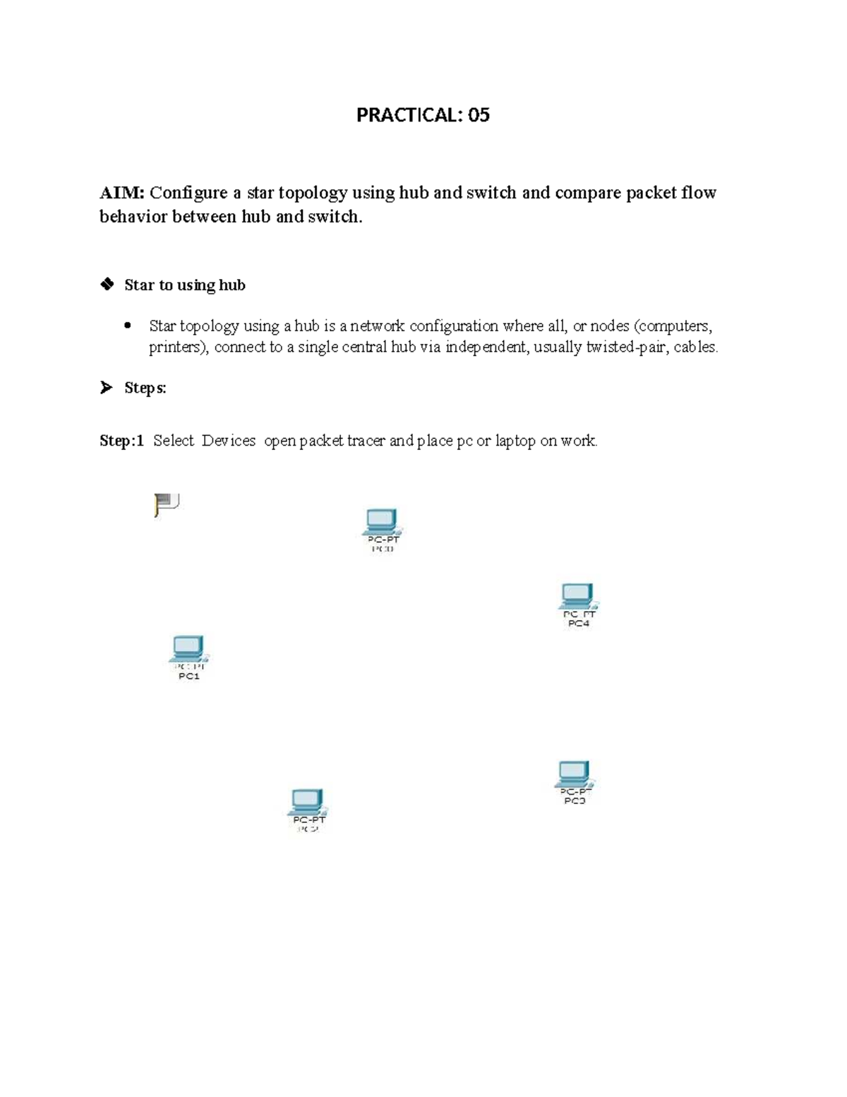 PRACTICAL: 05 - Configuring Star Topology with Hub & Switch - Studocu