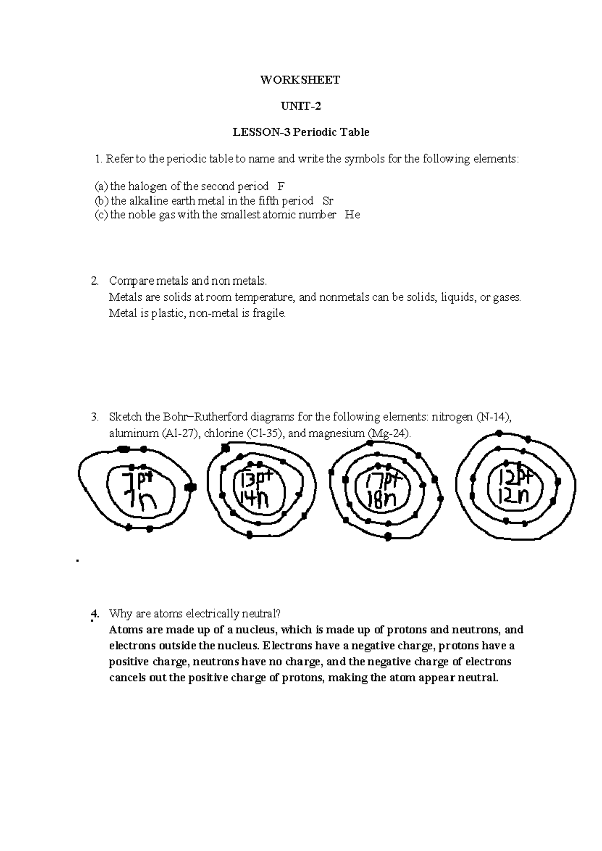 Wangjunlong Worksheet lesson-3 - WORKSHEET UNIT- LESSON-3 Periodic ...
